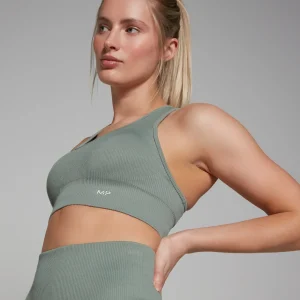 Femme MYPROTEIN Brassière asymétrique côtelée sans coutures MP Tempo pour femmes – Vert sauge