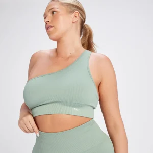 Femme MYPROTEIN Brassière asymétrique côtelée sans coutures MP Tempo pour femmes – Vert sauge