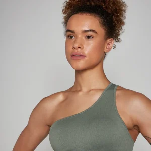 Femme MYPROTEIN Brassière asymétrique côtelée sans coutures MP Tempo pour femmes – Vert mousse